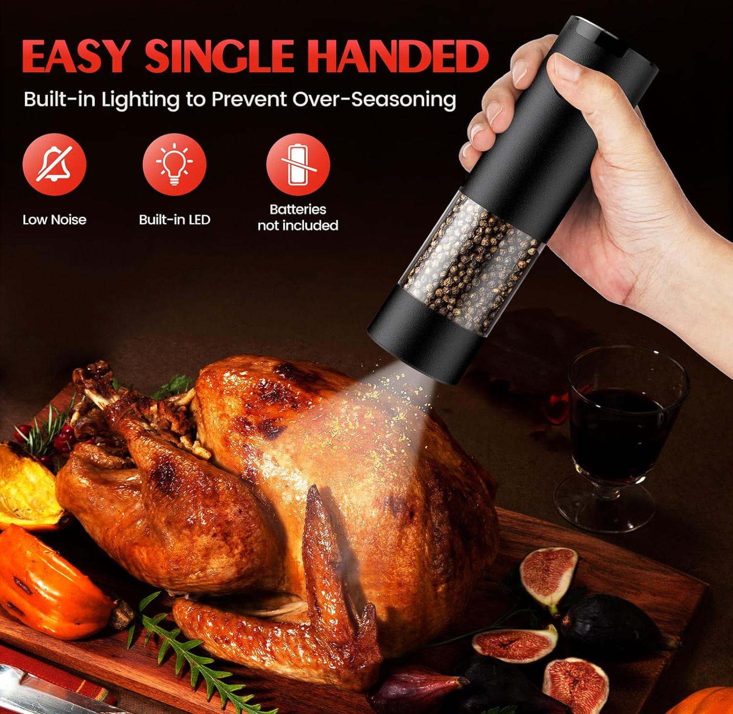 Salt & Pepper Electric Grinder Set, Automatic Battery with Led | TrabsEnterprises Salt & Pepper Electric Grinder Set, Automatic Battery with Led - Image 3